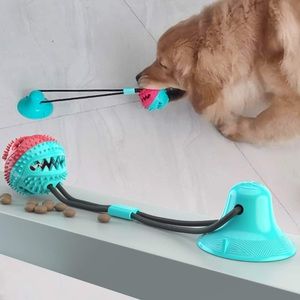 Rope Dispensing Ball With Suction Cup Pet Squeaky Toy Dog Toothbrush.